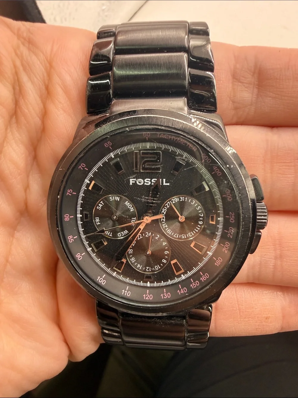 Fossil Arkitekt FS4123 Mens Black Plated Chronograph Quartz Watch Stainless READ